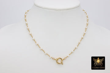 Pearl Necklace, White Freshwater Pearl Choker, Large Gold Spring Ring Clasp Jewelry - A Girls Gems